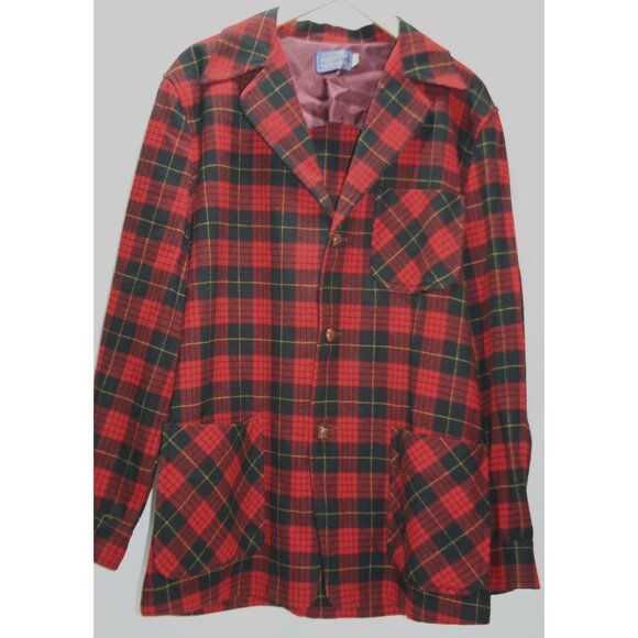 VTG Pendleton Wool Plaid Shirt Jacket 3 Button Pocket Topster Mens M Lumberjack - Picture 1 of 10